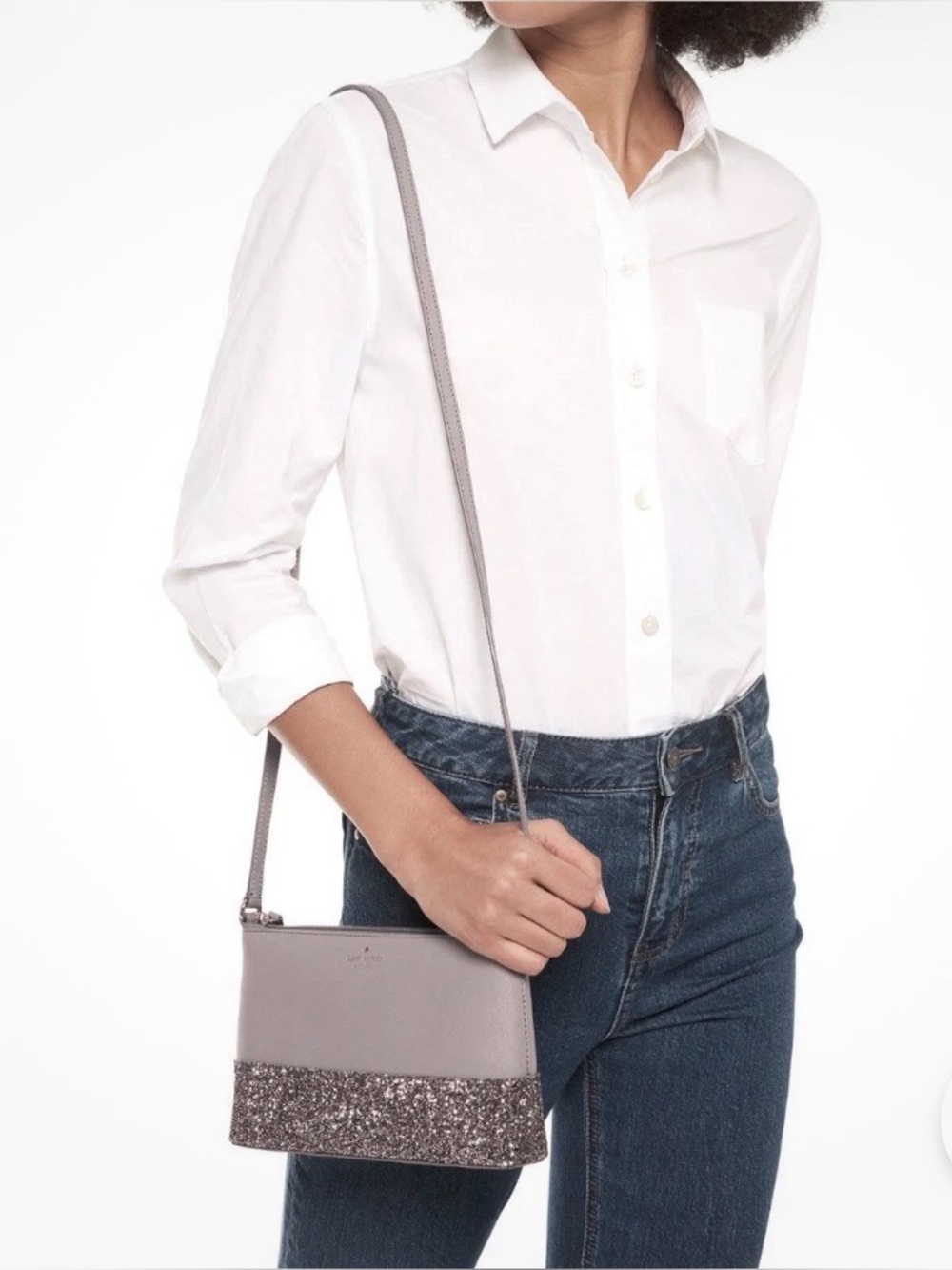 Kate Spade New York Greta Glitter court crossbody bag/grey! NWOT - Picture 1 of 14